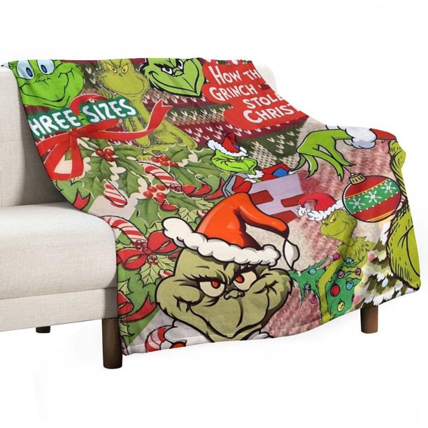 Manta de tela de superficie vertical súper suave de varios tamaños de Grinch, acogedora y cálida, adecuada para cama, sofá, campamento, viajes, para todas las estaciones, liviana y compacta de 50 x