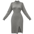 thumbnail image 6 of QIYAGBSA Cable Knit Sweater Dress for Women Soft Round Neck Fitted Midi Side Slit Long Sleeve Fall Winter, 6 of 8