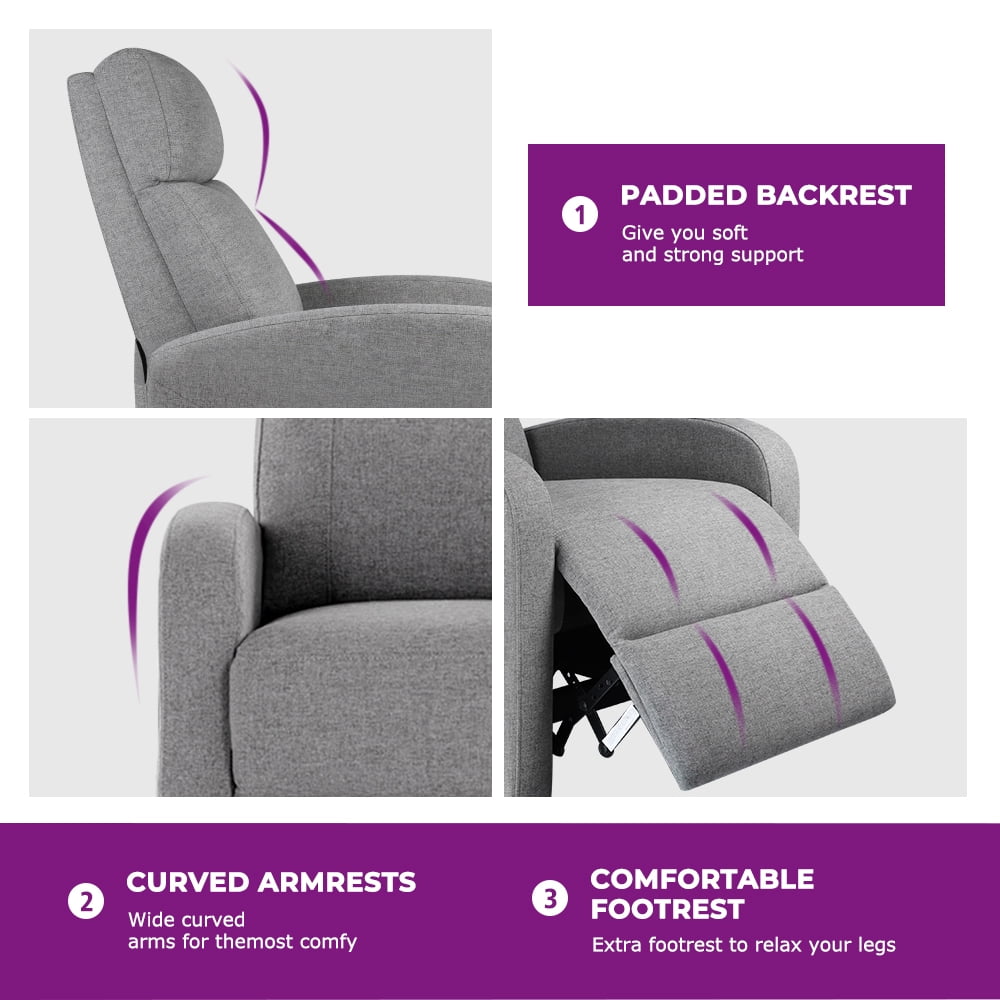 EDX Massage Recliner Chair, Small Recliner Sofa Chair with Padded Seat and Massage Backrest for Home Theater Living Room, Grey