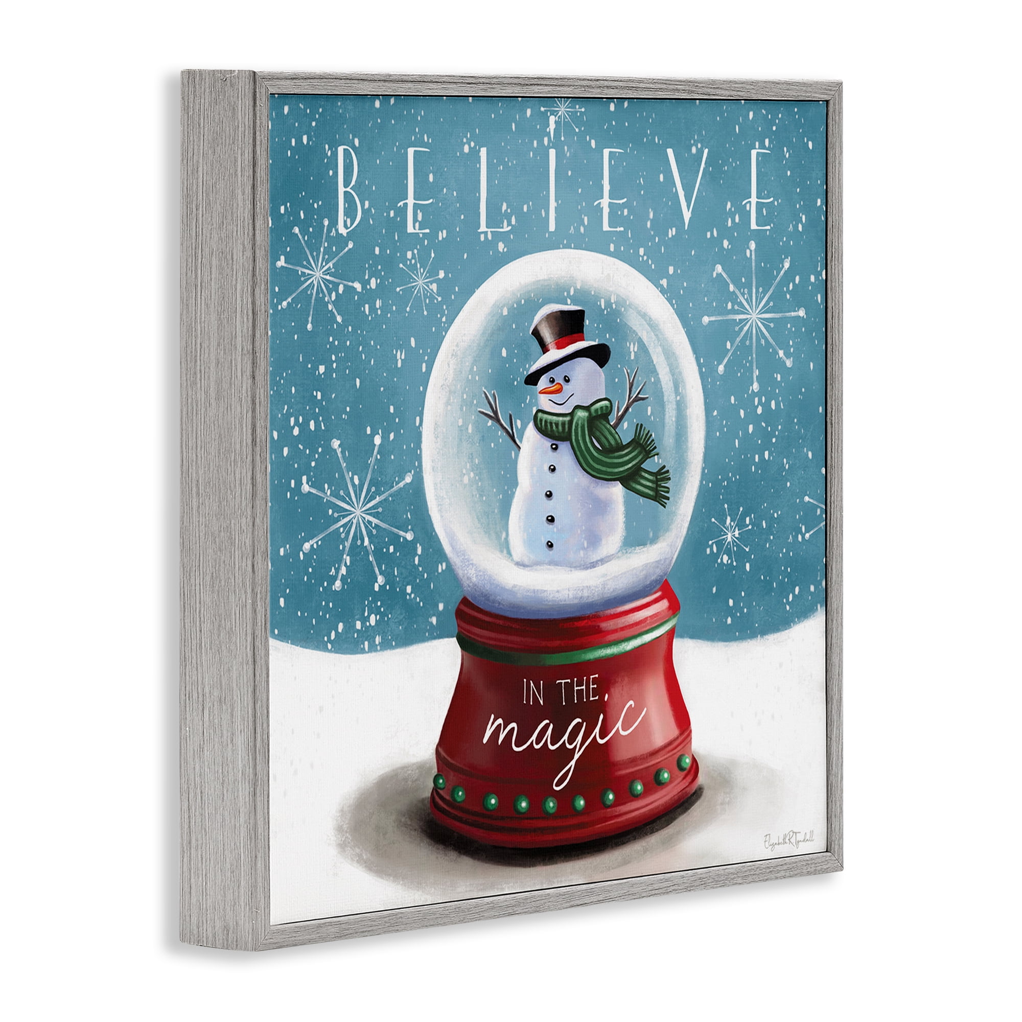 Stupell Industries Believe In Magic Snowglobe Holiday Painting Gray Framed Art Prints Wall Art, 17 x 17