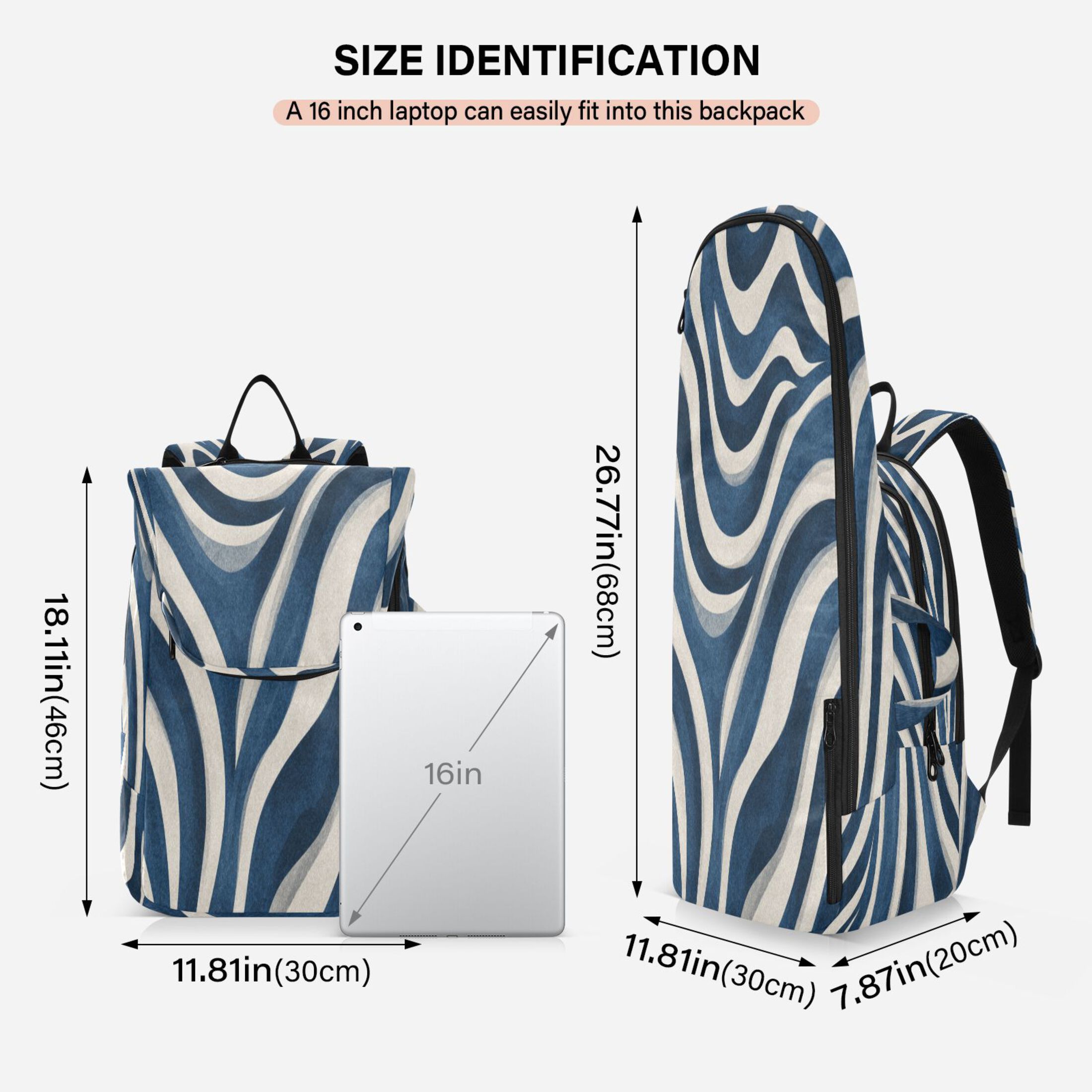 2 Racquet Holder Tennis Backpack Tennis Racket Covers Gym Bags Dark Blue Zebra Stripes