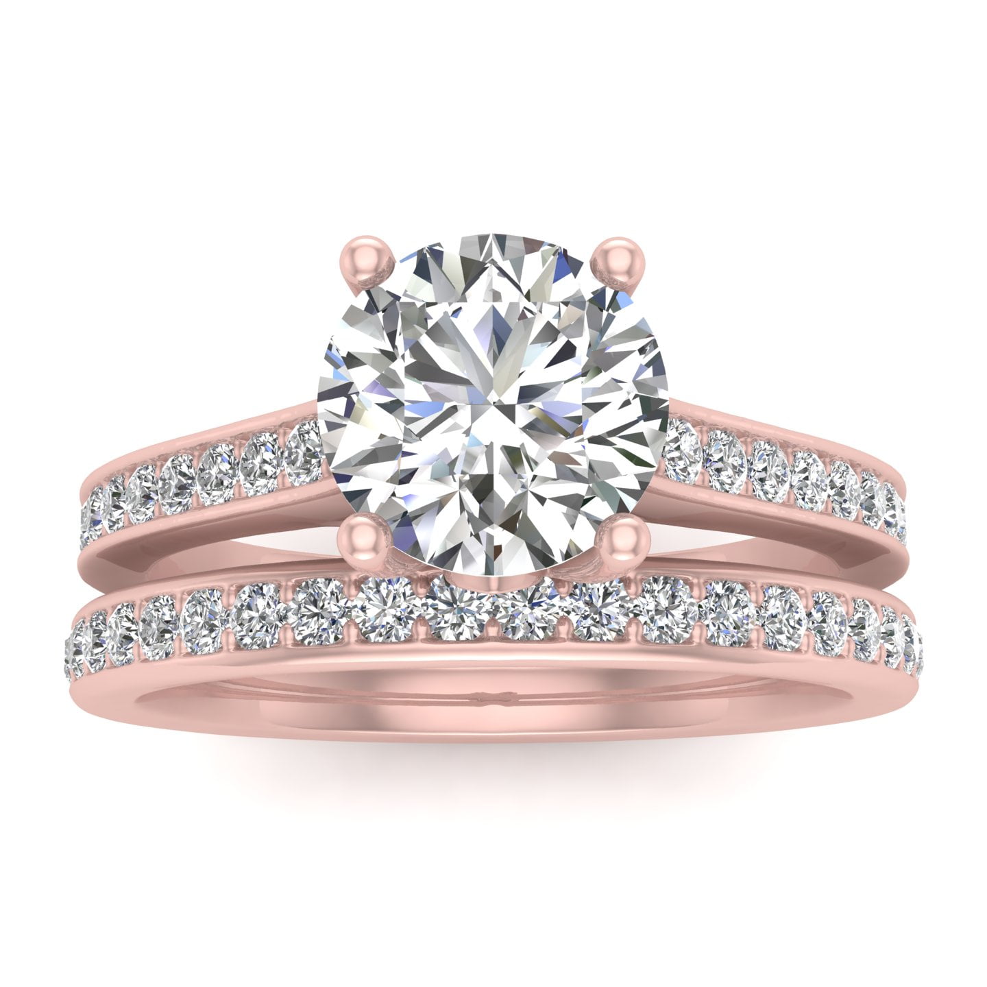 1.10 Carat TW Natural Round Diamond Bridal Set Engagement Ring in 10k Rose Gold (G-H, I2-I3, 1.10ctw)