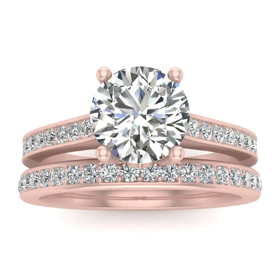 7/8 Carat TW Natural Round Diamond Bridal Set Engagement Ring in 10k Rose Gold (G-H, I2-I3, 7/8ctw)
