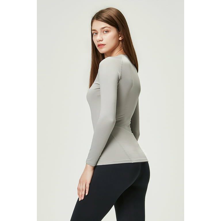 DEVOPS 2 Pack Women's Long sleeve compression Winter tops thermal  undershirts for cold weather (X-Small, Charcoal/Light Grey) 
