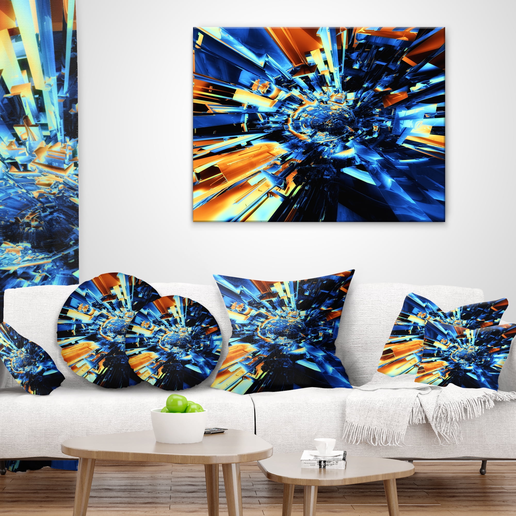 Designart Into the Center Blue Fractal Design - Abstract Throw Pillow - 12x20