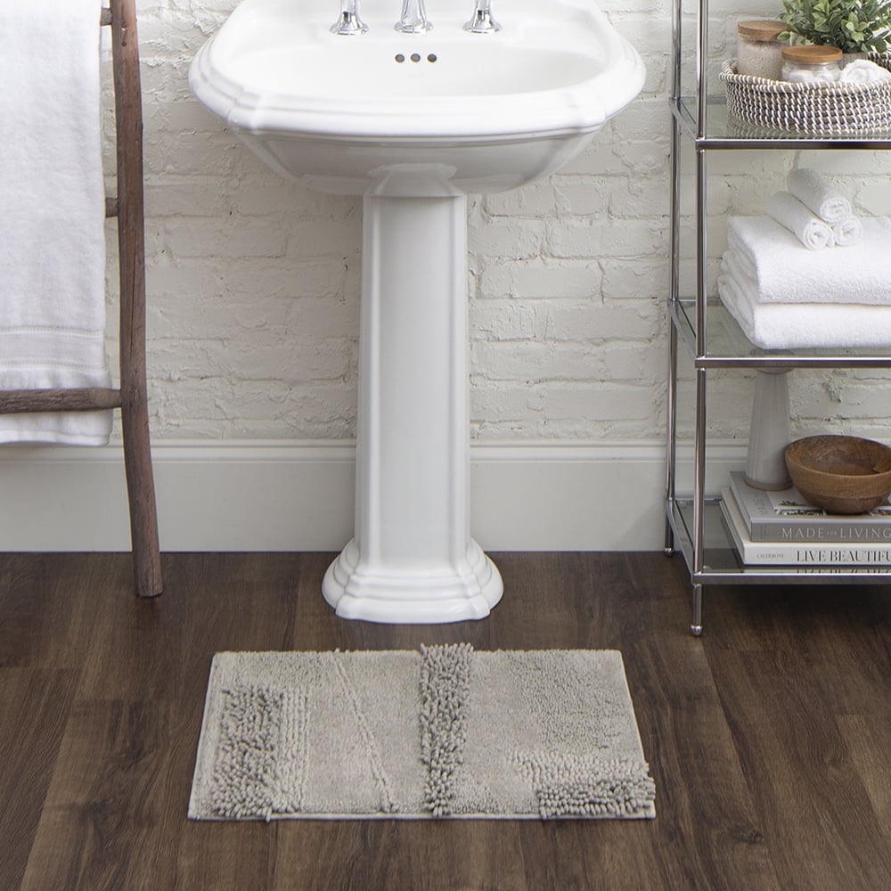 Mohawk Home Plush Cotton Fade/Stain Resistant Non-slip Machine Washable Bath Mat, Silver, 2' x 5'