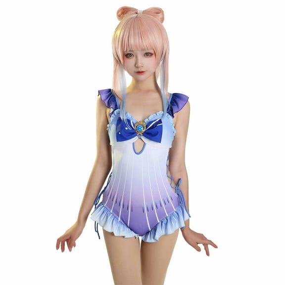 MEOWCOS Women's One Piece Swimsuits Ruffled Swimwear Side Lace-up Bathing Suit with Clip