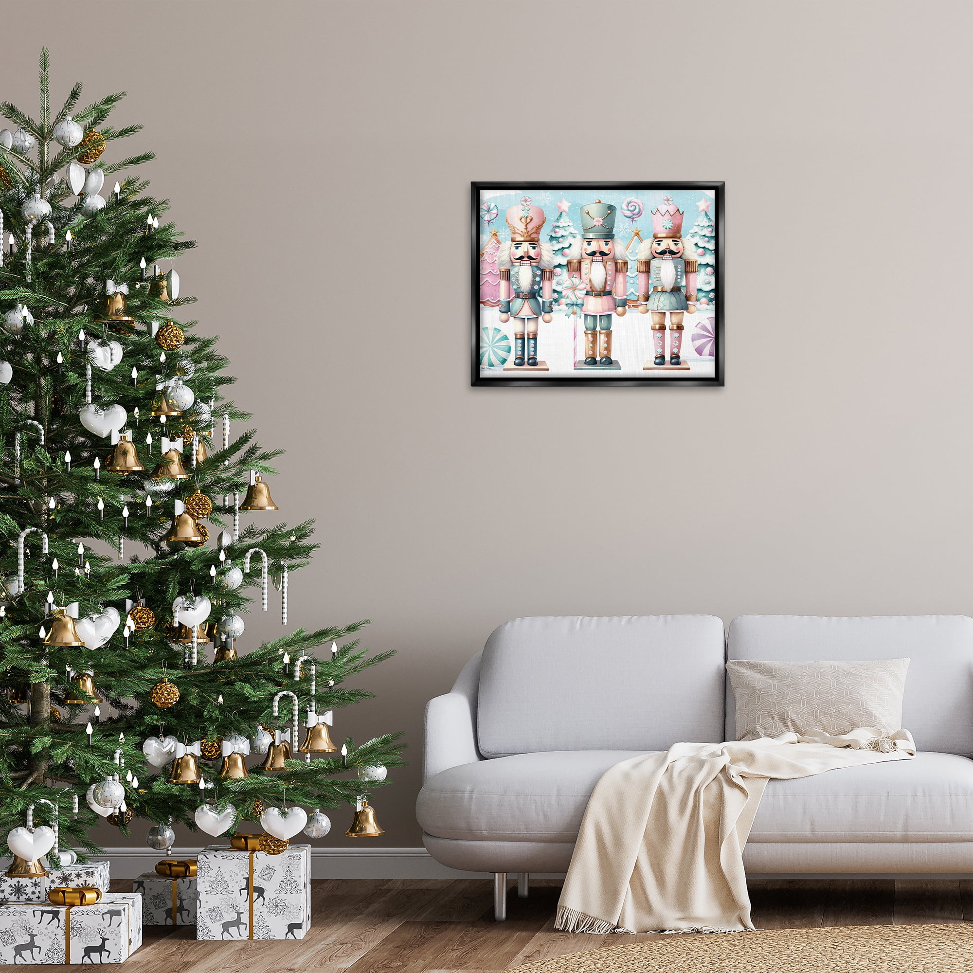 Stupell Industries Pastel Nutcracker Trio Holiday Painting Black Floater Framed Art Print Wall Art, 31 x 25