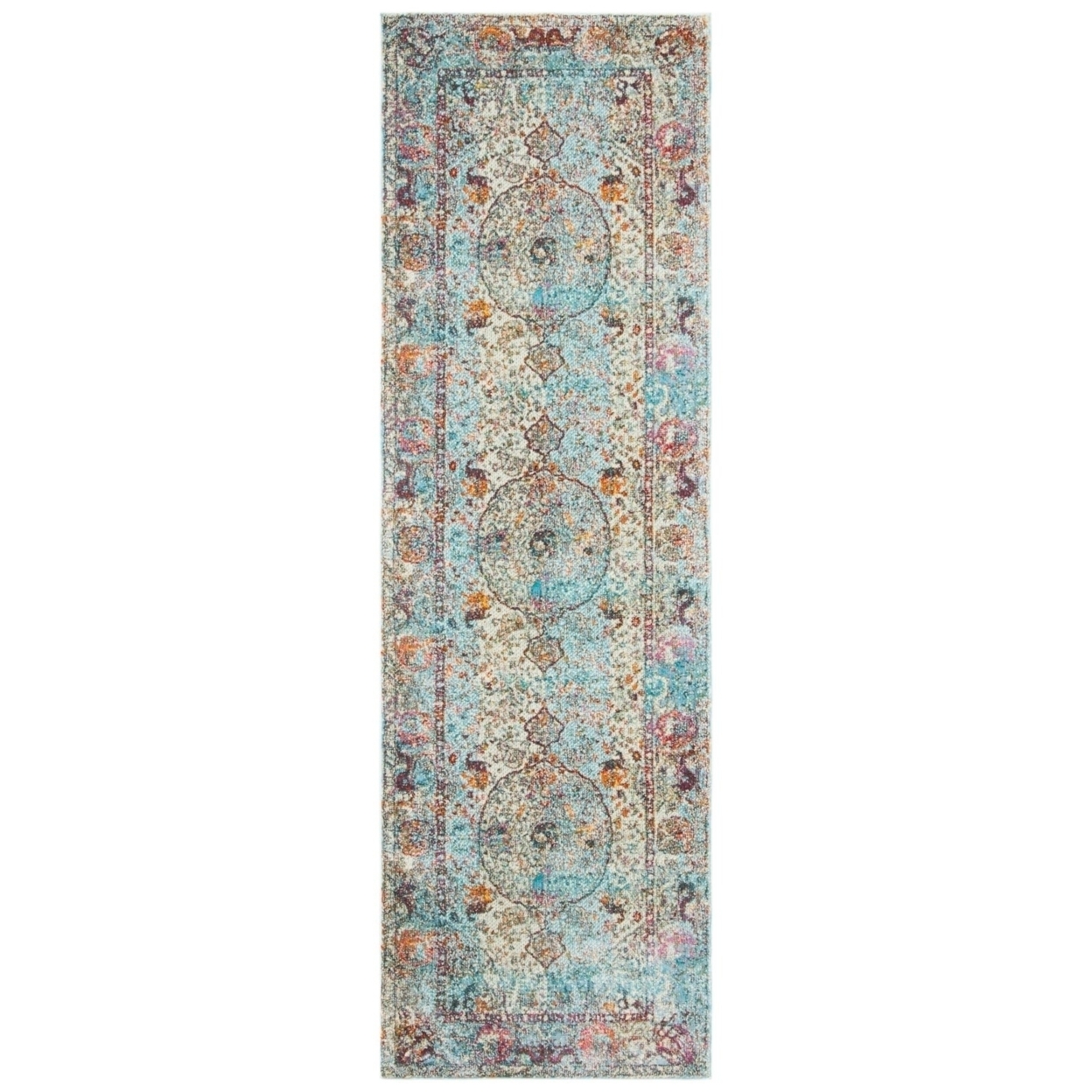 SAFAVIEH Luxor Jenny Floral Bordered Area Rug, Turquoise/Aqua, 5'3" x 7'7"