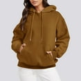 thumbnail image 4 of Vedolay Women's Hoodies Fashion Plush Hooded 2023 Long Sleeve Pullover Sweater Zip up Jacket Brown,M, 4 of 5