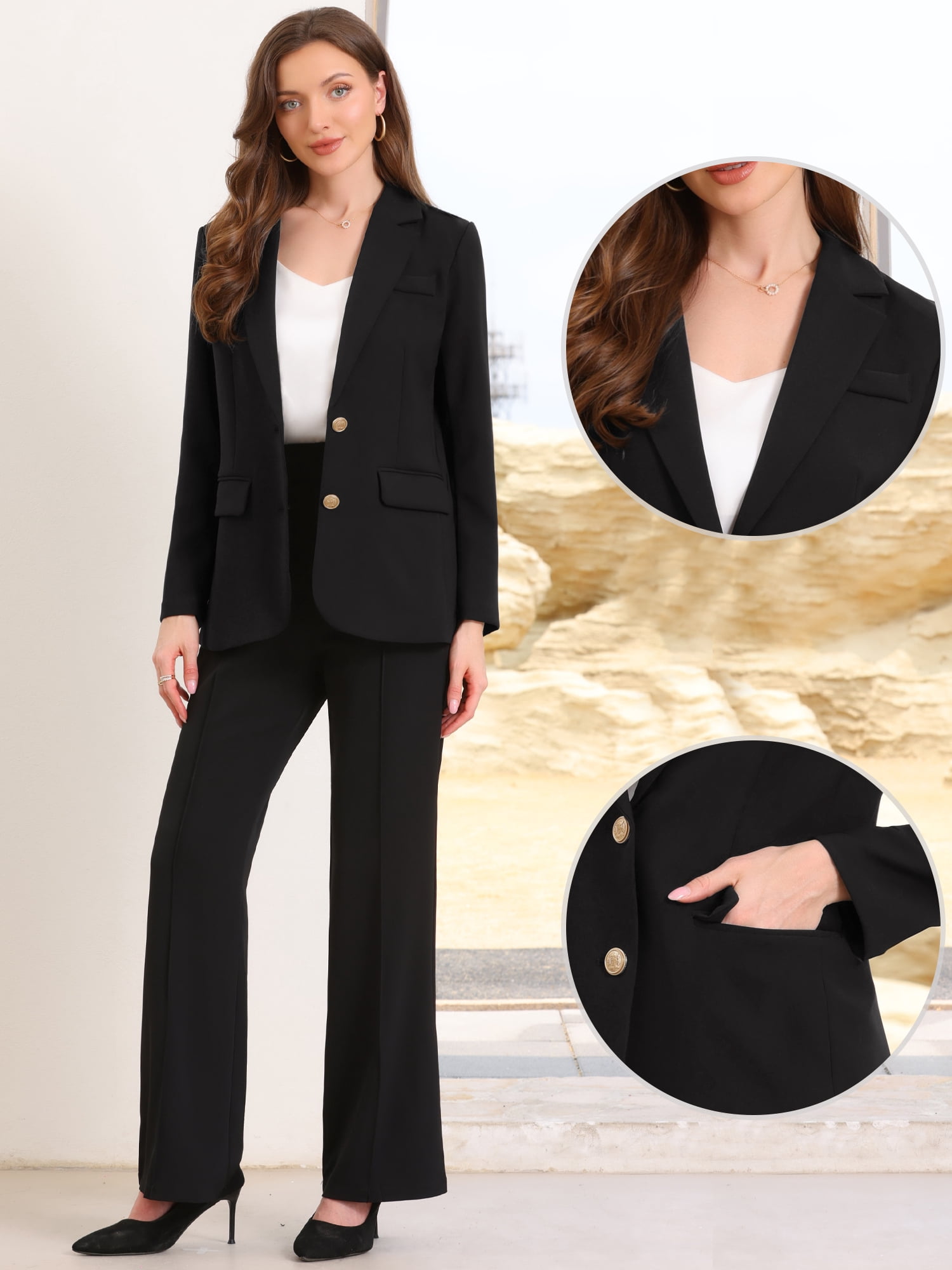 DARING DIVA Women's Business Casual Single Breasted Jacket Office Suit S Black