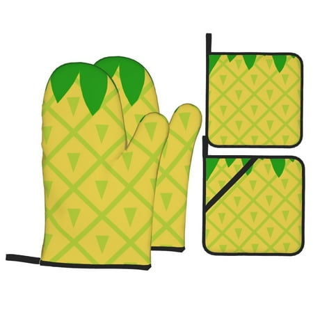 

LNWH Oven Mitts Oven Mitts and Pot Holders Set Outdoor BBQ Mitts Heat Resistant Cooking Tropical Fruit Pineapple Pattern