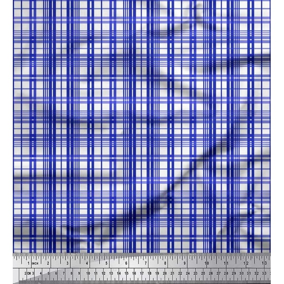 Soimoi Cotton Voile Fabric Window Pane Check Decor Fabric Printed Yard 42 Inch Wide