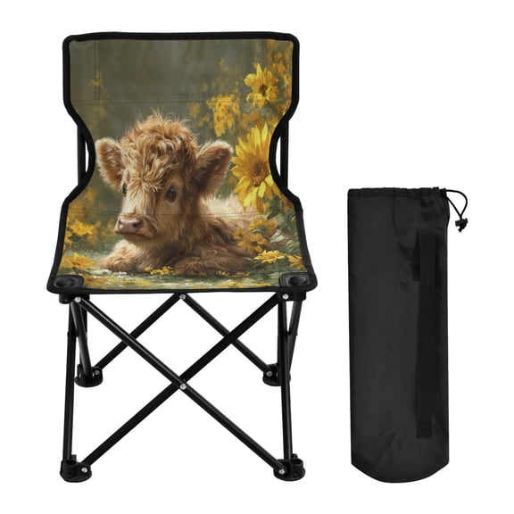 600D Oxford Camping Chair Portable Foldable Chair Supports 220 lbs for Picnic, Fishing, Backpacking Cow Lying in Sunflowers