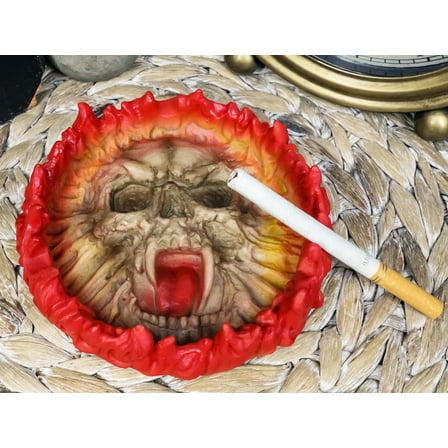 Gothic Arch Devil Skull Face Fire Wheel Flame Hell Bone Cigarette Ashtray Figure