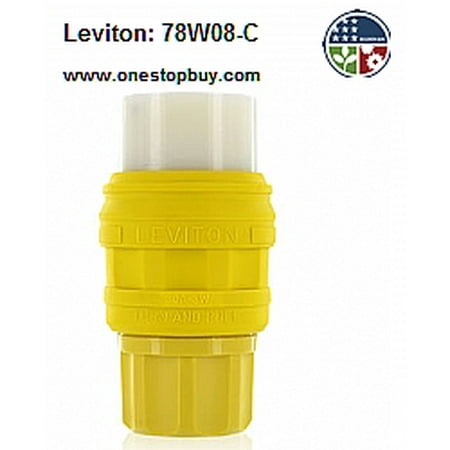 - Leviton 78W08-C Inlet Connector Locking Blade Wetguard 30A 125/250V 3P3W Non-Grounding - Yellow