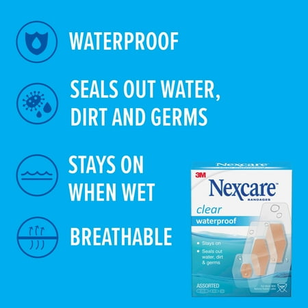 Nexcare Waterproof Clear Bandages, Assorted Sizes, 50 Count