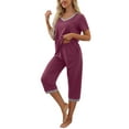 thumbnail image 3 of MINTREUS Women's Pajama Sets Short Sleeve Shirt and Capri Soft Pajama Sets with Pockets S-4XL, 3 of 7