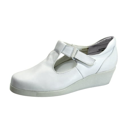 24 HOUR COMFORT Reanne Women s Wide Width T-Strap Leather Shoes WHITE 5.5