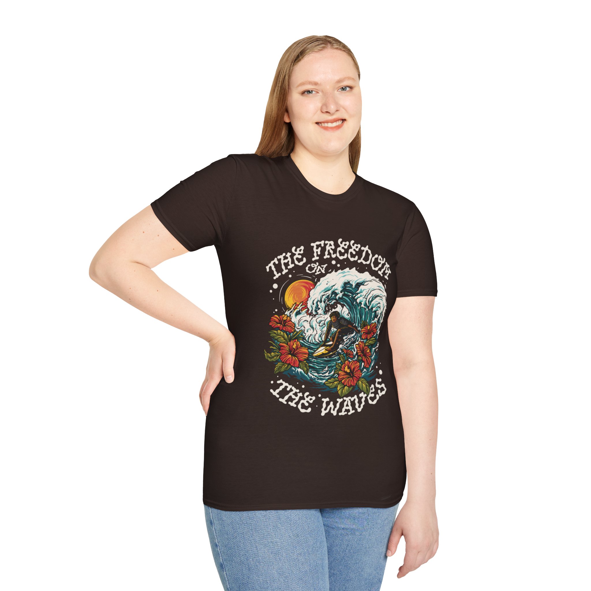 The Freedom On The Waves Surf Lover Novelty Graphic Unisex Softstyle TShirt