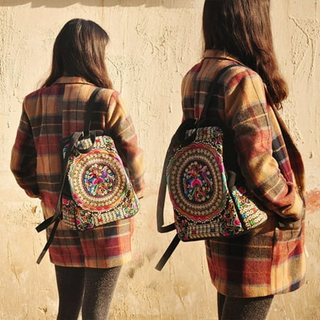 Girls Backpack-Girls Ethnic Style Backpack Student School Bag Travel Bag for Travelling Popular Canvas Backpack for