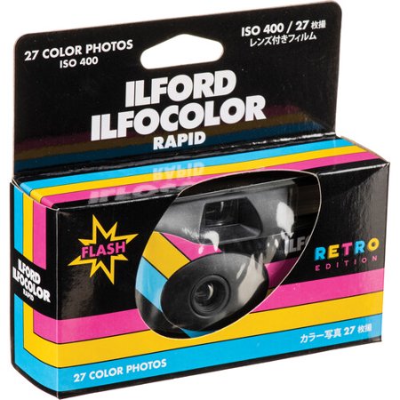 35mm おすすめ 使い切りカメラ レンズ付きカメラ ILFORD  ISO400 カラーフィルム イルフォード インスタントカメラ RAPID RETORO 27枚撮り フラッシュ付