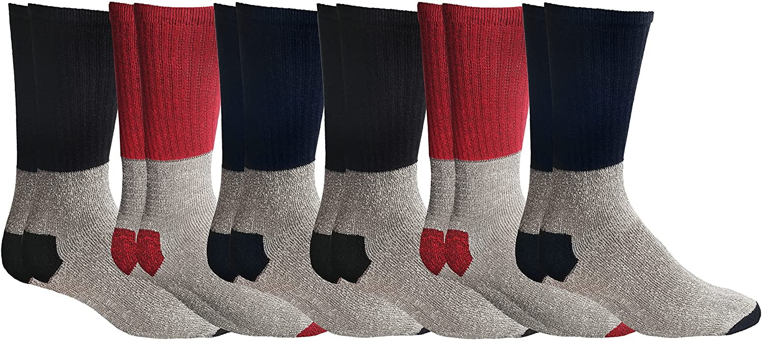 6 Pairs of Excell Men's Winter Warm Thermal Crew Socks, Size 10-13