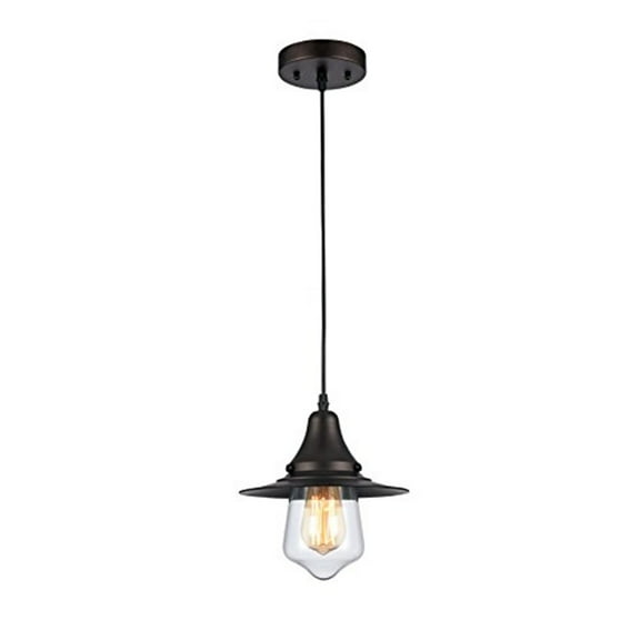 CHLOE Manette Industrial 1 Light Rubbed Bronze Ceiling Mini Pendant 9" Shade