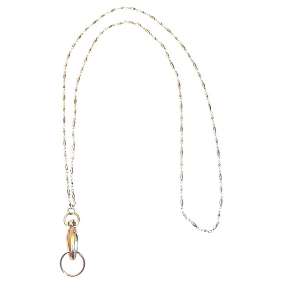 Hidden Hollow Beads Stainless Steel Chain Lanyard and badge Holder, 34-Inch