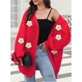 thumbnail image 3 of Female Sweaters Floral V-Neck Long Sleeve Sweater Open Front Knit Buttonless Trendy Sweater Outerwear Big  Size, 3 of 6