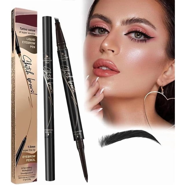Lápiz Para Cejas | 2 en 1 de Mágico 4 Puntas, in Magic 4-Tip Eyebrow Pencil, 3D Waterproof and Sweat-proof Microblading Pencil Contouring Pen (Negro) Negro
