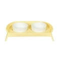 thumbnail image 2 of Cuencos dobles para agua y comida para perros con protección para el cuello, color amarillo y blanco., 2 of 13
