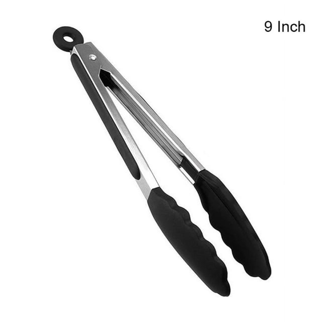 Silicone Kitchen Food Tongs Stainless Steel Handheld with Non-Stick Silicone Tips High Heat Resistant For Cooking