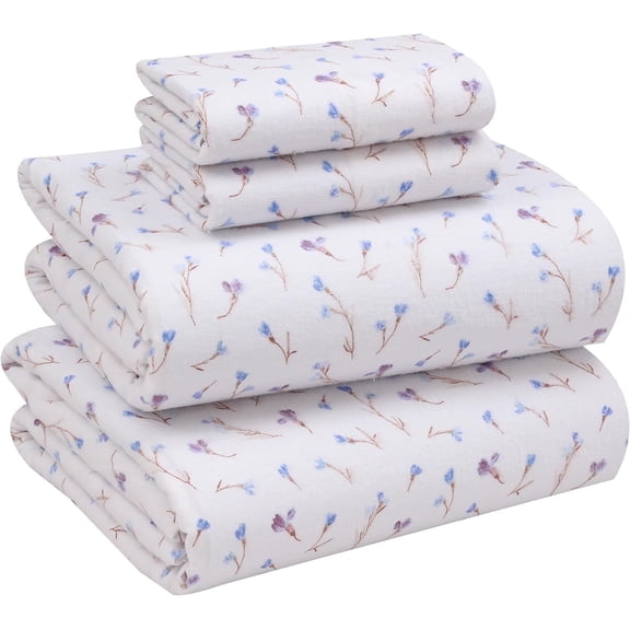 Ruvanti Flannel Sheets King Size - 100% Cotton Brushed Flannel Bed Sheet Sets - Deep Pockets 16 inches (Fits up to 18") - All Seasons Breathable & Super Soft - Warm & Cozy - 4 Pcs - Navlight