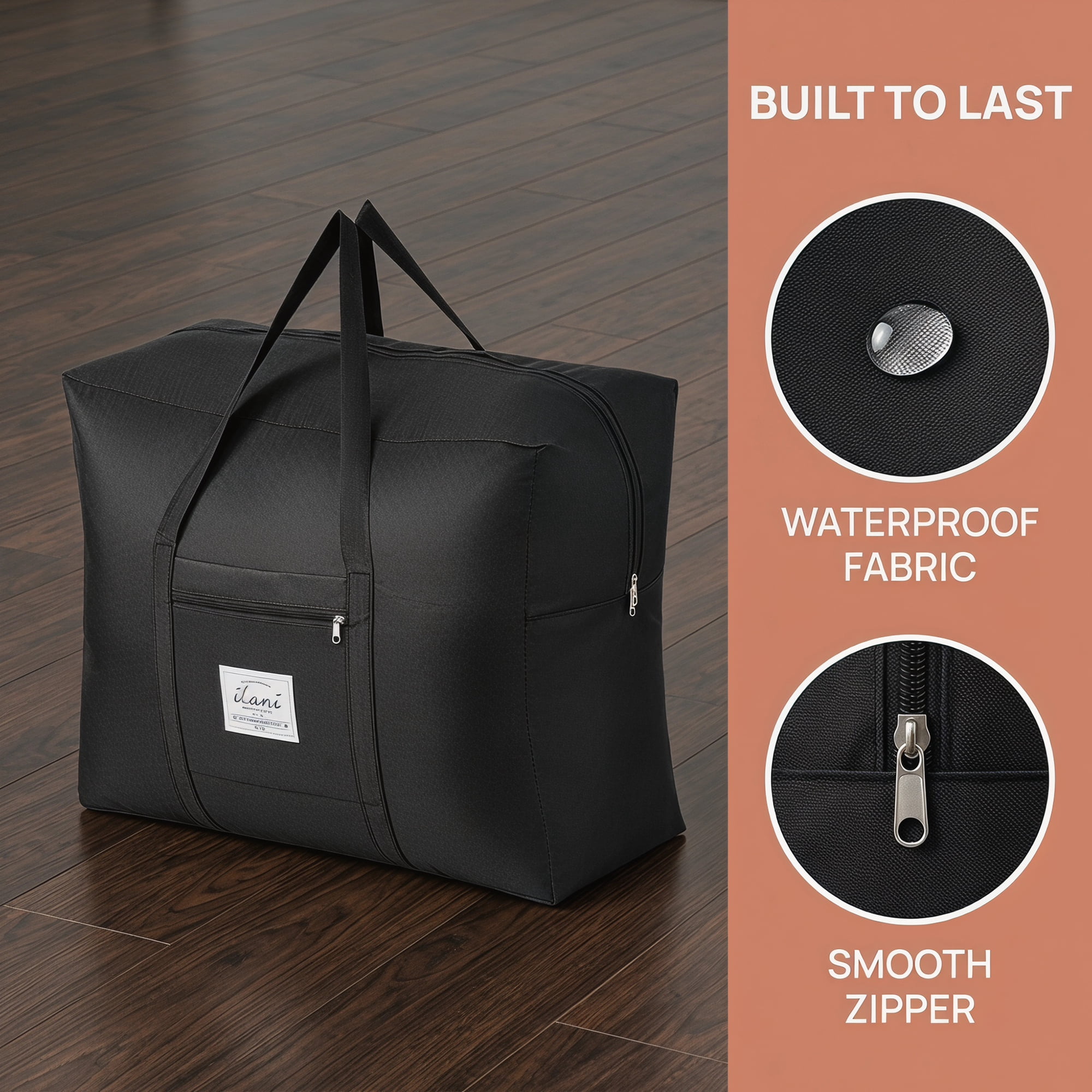 Unique Bargains Extra Large Oxford Travel Storage Bag for Organizing Black 20.1" x 16.1" x 10.2"