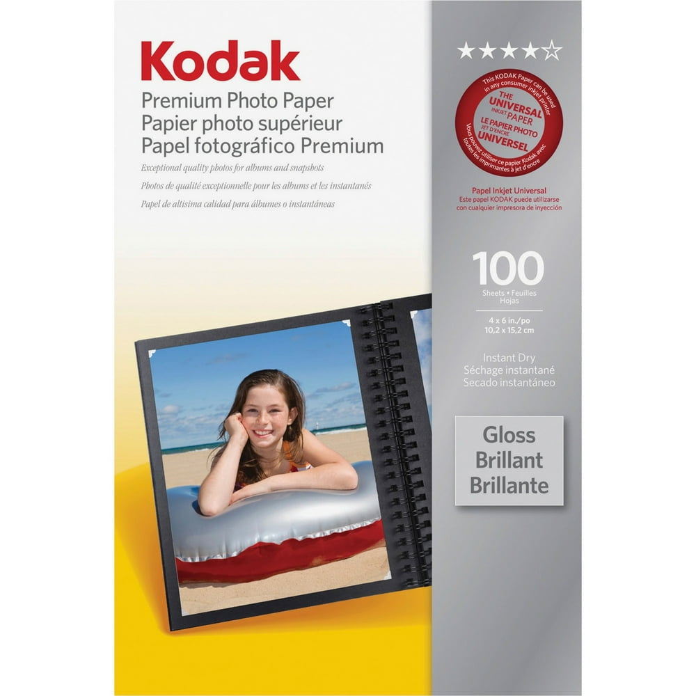 KODAK Premium Photo Paper Gloss 4"x6", 100 count, 66lb250g/m2 weight, 8.5 mil thickness (41157