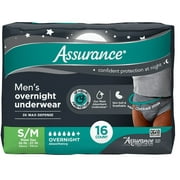 Assurance Mens Overnight Incontinence Underwear, S/M, Ultimate Absorbency, 16 Count