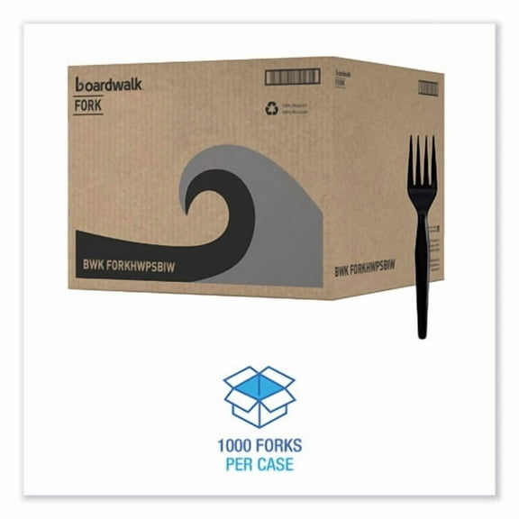 Heavyweight Wrapped Polystyrene Cutlery, Fork, Plastic, Black, 1,000/Carton | Bundle of 2