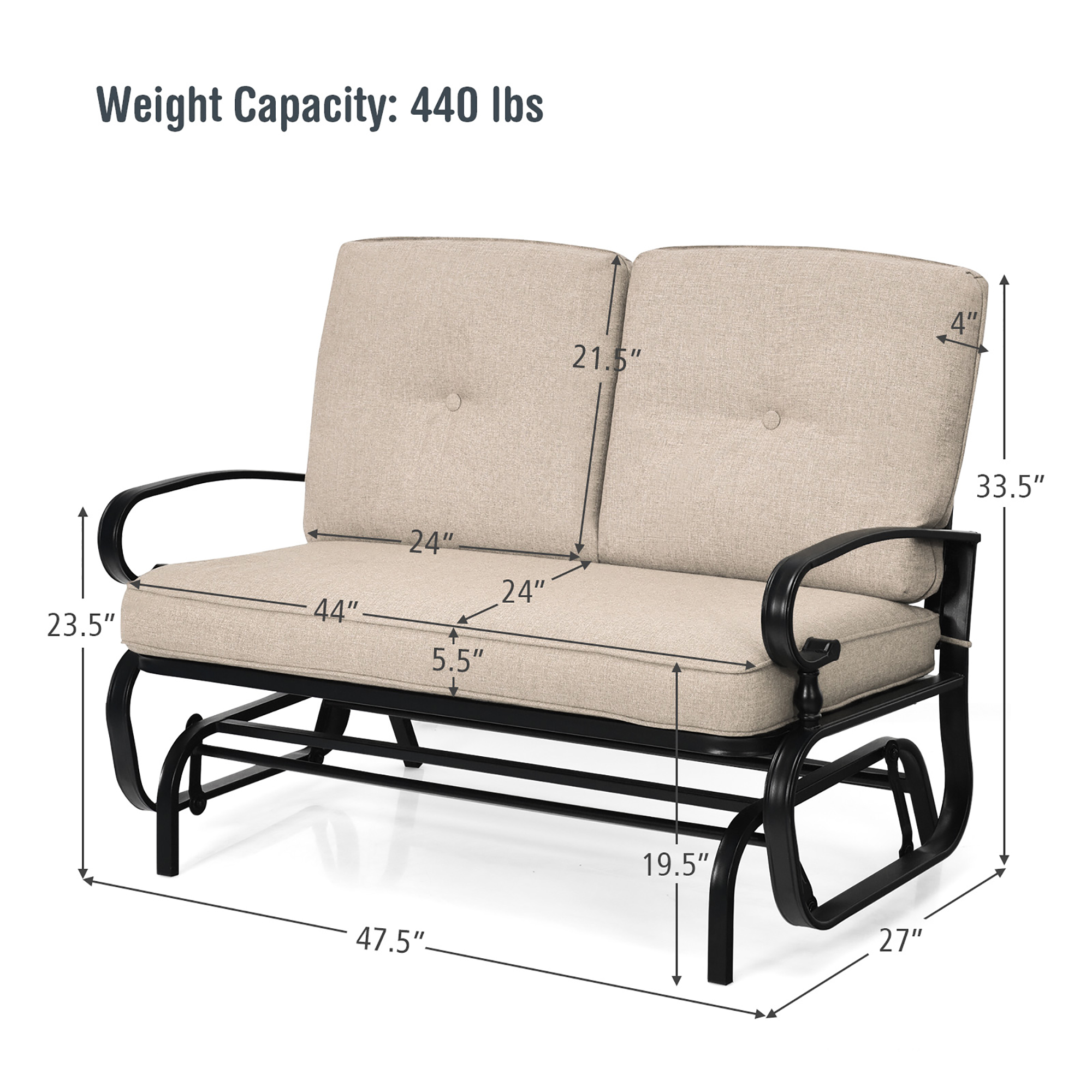 Costway 2-Person Outdoor Swing Glider Chair Bench Loveseat Cushioned Sofa - image 5 of 10