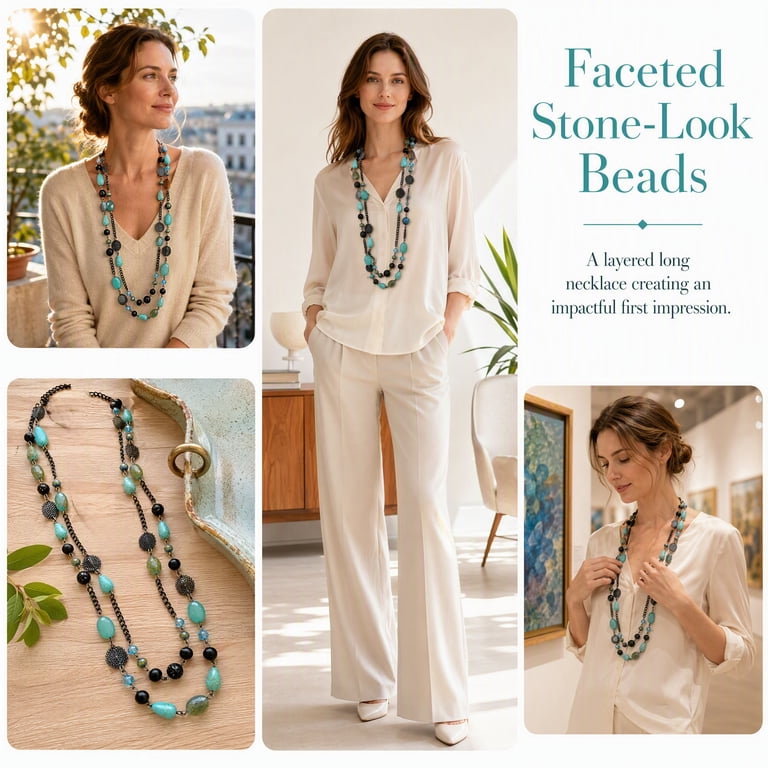 Bocar Bohemian Statement Necklace, Double-Strand Crystal Beaded photo 7