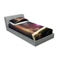 thumbnail image 2 of Ambesonne Galaxy Fitted Sheet & Pillow Sham Set, Nabula Dust with Stars, Twin, Dark Grey Magenta, 2 of 2