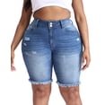 thumbnail image 5 of Gocolloa Women's Plus Size High Waisted Stretchy Jean Shorts 10" Inseam Raw Hem Denim Bermuda Shorts Royal Blue 16W, 5 of 6