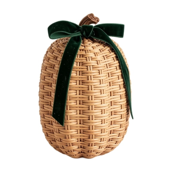 Thanksgiving Fall Decorations For Home,Wicker Pumpkin With Bows,Perfect For Autumn Thanksgiving Harvest, Rustic Farmhouse Home Coffee Table Mantle Decor(6.69In)