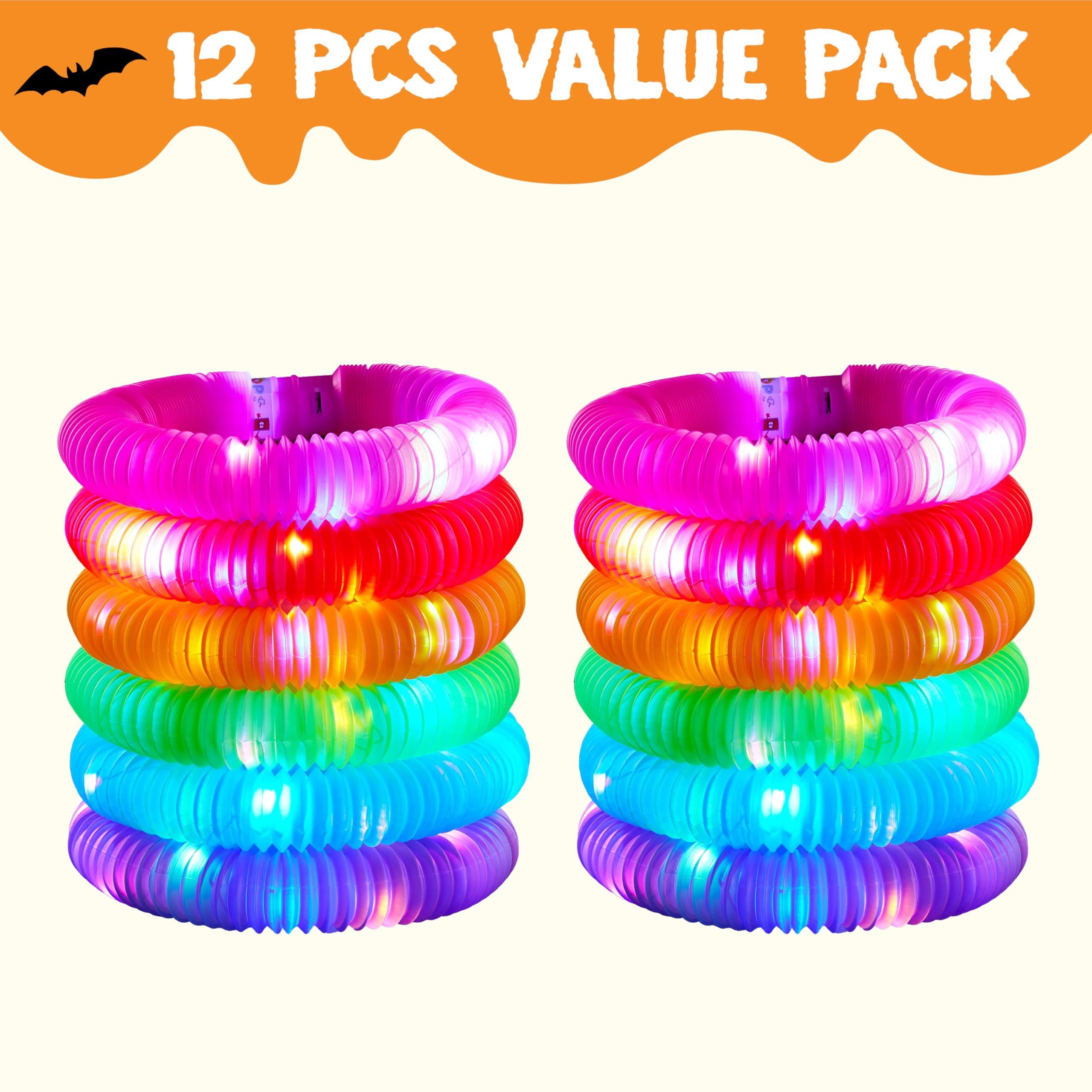 Joyfy 12PCS Halloween Glow Sticks, 6 Colors Glowsticks for Kids Trick or Treat, Halloween Light Up Pop Tube Toys, Bulk Party Supplies Favors