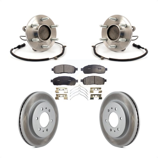 Transit Auto Front Hub Bearing Assembly Coated Disc Brake Rotors and Semi-Metallic Pads Kit for Car 2009 Ford F-150 RWD with 6 Lug Wheels Without Heavy Duty Payload Package KBB-103863
