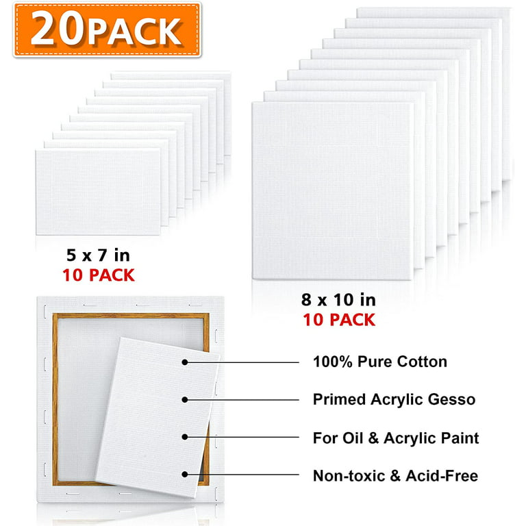 KINGART 802-8 White 11x14 Stretched Artist Canvas, Pack of 8, Gesso  Primed - 100% Cotton Rectangular Canvases, 5/8 Profile, Art Supplies for  Oil
