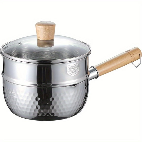 7.1In Japanese-Style Hammered Stainless Steel Sauce Pan - Nonstick Milk Pan with Steamer Set for Gas Induction Cookers