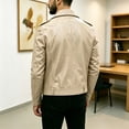 thumbnail image 6 of Lightweight Short Faux Leather Biker Jacket Men - Punk Gothic Coat Classic Rock Streetwear Belted Jacket No Hood Moto Jacket Outerwear Khaki, 6 of 8