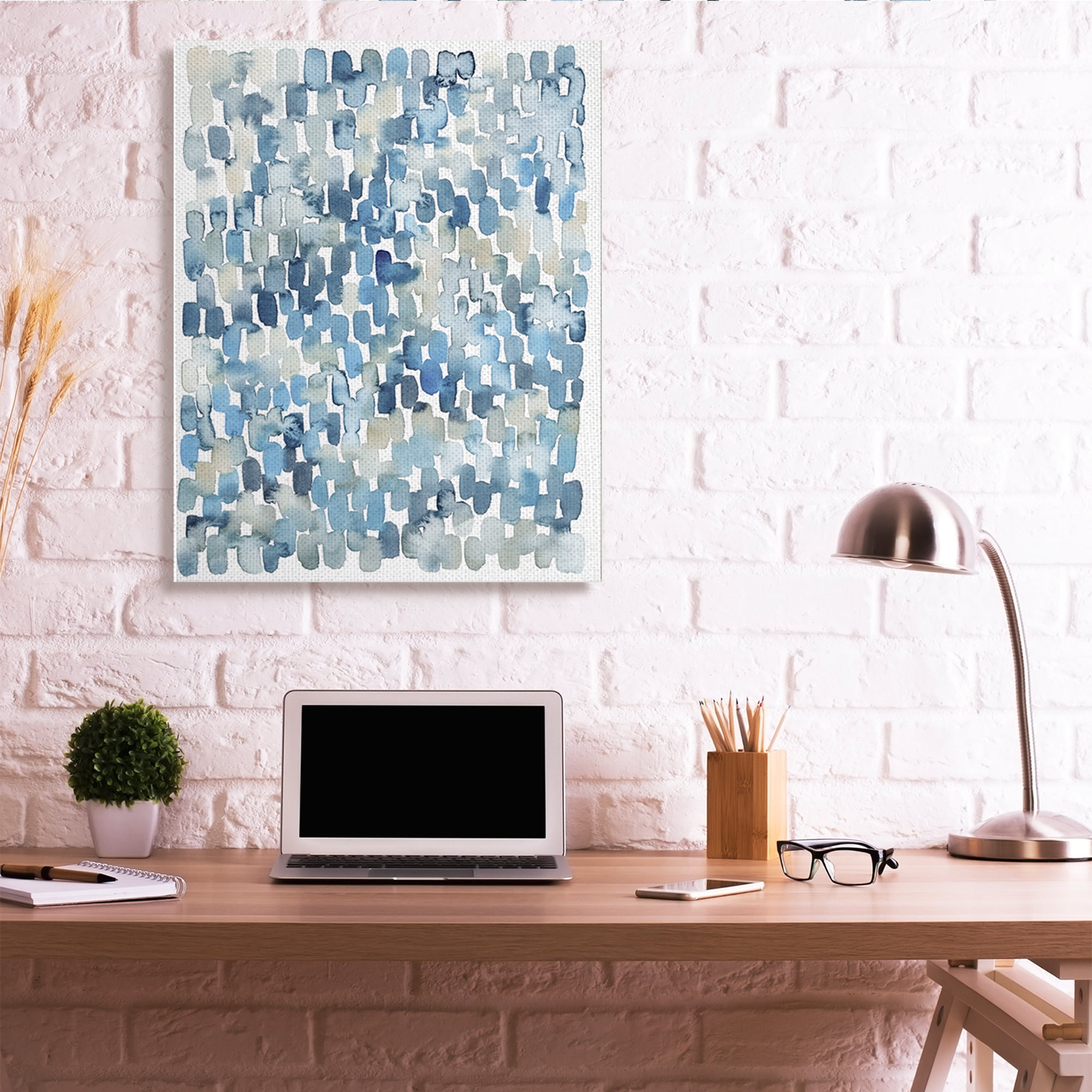 Stupell Industries Coastal Tile Abstract Soft Blue Beige Shapes Abstract Painting Gallery Wrapped Canvas Art Print Wall Art, 36 x 48