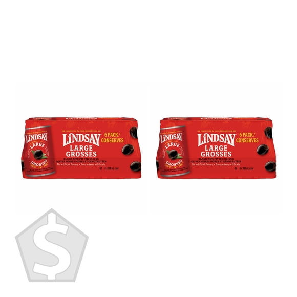 Lindsay Large Pitted Ripe Black Olives, 6 × 398 mL (Pack of 2), 12 Cans Total, 4.776 L